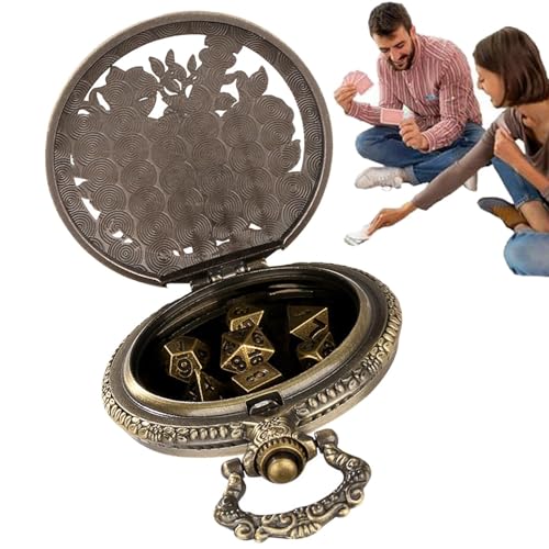 DzpKrka Kleine polyedrische Würfel aus Metall, kleines Rollenspiel-Würfel-Set | Leichte polyedrische Würfel aus Metall - Metallwürfel mit Taschenuhr-Shell-Rollenspielwürfel für Männer und Frauen von DzpKrka