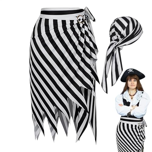 DzpKrka Piratenkostüme für Damen, Piratenkleid, Rollenspiel, Halloween, gestreiftes Kostüm, Zubehör, Röcke, Renaissance-Kapitän-Outfit für Cosplay von DzpKrka