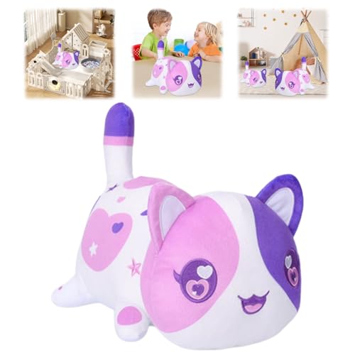 E-ALLDIR MeeMeows Cat Food Plushies, Lila und weiße Katze Meemeows Plush, Cat Food Plushies Cat Mee Meow, Cute Anime Cartoon Cat Stuffed Animal Figure Toy Plush Pillow Gift for Fans Kids von E-ALLDIR