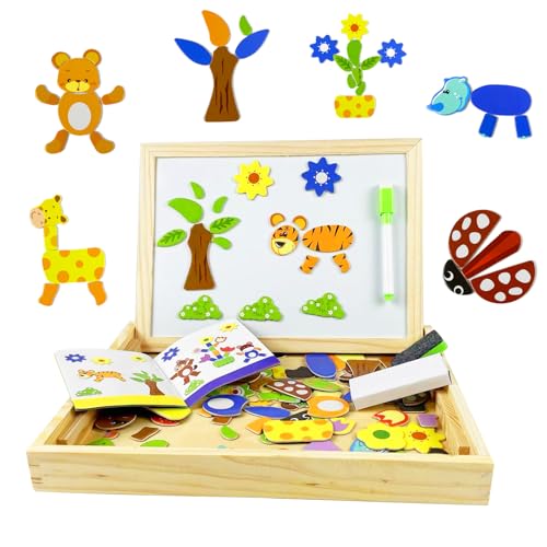 EACHHAHA Magnete Kinder für magnettafel,Tier Holz magnetpuzzle 100+ Stück,Pädagogisches Magnetische Spielzeug,Reichhaltige Muster, freie Kombination,Fantasie entwickeln,Spielzeug ab 2 3 4 Jahre von EACHHAHA