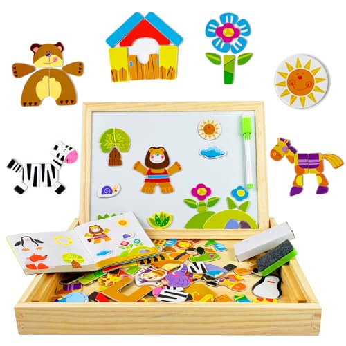 EACHHAHA Montessori Spielzeug ab 3 Jahre,118+ Stück Wald Holz Magnetpuzzle,Magnettafel Kinder,Reichhaltige Muster, freie Kombination,Fantasie entwickeln,Geschenke Kinder 3 Jahre von EACHHAHA