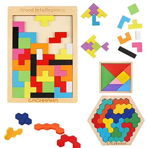 EACHHAHA Montessori Spielzeug ab 4 Jahre,3 in 1 Tangram Holzpuzzle Kinder,Kreativ Lernspielzeug,Fördert räumliche Vorstellungskraft und logisches Denken, Geschenkidee für Kinder von EACHHAHA