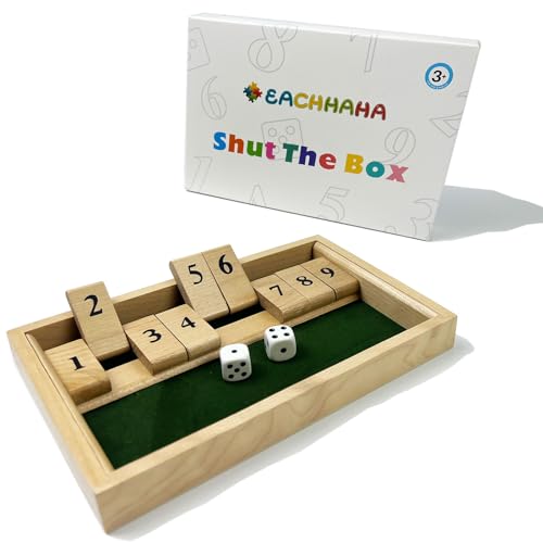 EACHHAHA Shut The Box 2-Spieler Klassisches Tischwürfelspiel aus Holz, Klassisches Würfelkönig Familien-Partyspiel von EACHHAHA