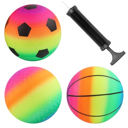 3 Stück Regenbogen Inflation Strand Bälle mit Pumpe, Rainbow Bouncy Kickball Kinder Sport Spielen Ball Wasserball Fußball Handball Spielzeug für Indoor Outdoor Spielplatz Aktivitäten 3 Stück Regenbogen Inflation Strand Bälle mit Pumpe, Rainbow Bouncy Kickball Kinder Sport Spielen Ball Wasserball Fußball Handball Spielzeug für Indoor Outdoor Spielplatz Aktivitäten von EAPMGQR