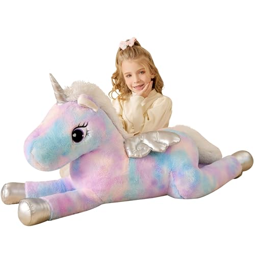 EARTHSOUND Groß Einhorn Kuscheltier Riesen Stofftier, 110cm XL XXL Riesige Plüschtier Gross Plüsch Spielzeug Jumbo Plüschtiere,Geschenk für Kinder von EARTHSOUND