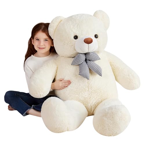 EARTHSOUND Groß Teddybär Kuscheltier Riesen Stofftier,Gross Plüschtiere Große Teddy Bär Jumbo Plüsch Stofftiere,Geschenk für Kinder(120cm, Weiß) von EARTHSOUND