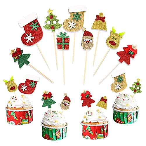 EASY JOY Weihnachten Deko Tortendeko 18 Stück Cake Toppers Kuchendeko Weihnachtensdeko Weihnachtsbaum Weihnachtsmann Elch für Weihnachten Party Kuchen Dekoration von EASY JOY