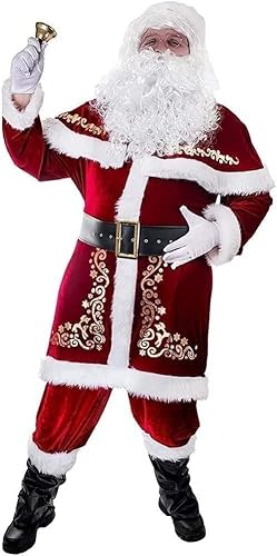 EATAN 7 Stück Weihnachtsmann Kostüm Set Weihnachten Plus Size Deluxe Samt Weihnachtsmann Kostüm Männer Erwachsene Teen klein (3XL) von EATAN