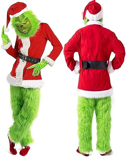 EATAN Costume di Natale adulto Grinch di lusso di Babbo Natale con maschera Costume di festa di Natale palla di ruolo rosso (3XL) von EATAN