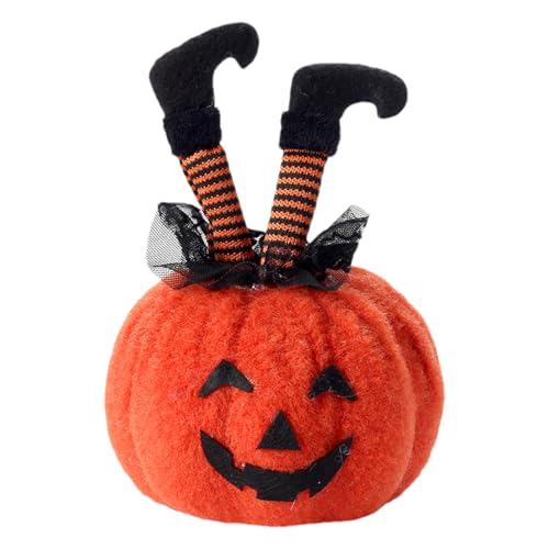 EAZVUE Kürbiskissen, Halloween-Kürbis-Plüschkissen, weiche Kürbis-Plüschpuppe mit Hexenfüßen, Halloween-Plüschkissen für Erwachsene, Kinder, Jungen, Mädchen, Partygeschenk (Orange) von EAZVUE