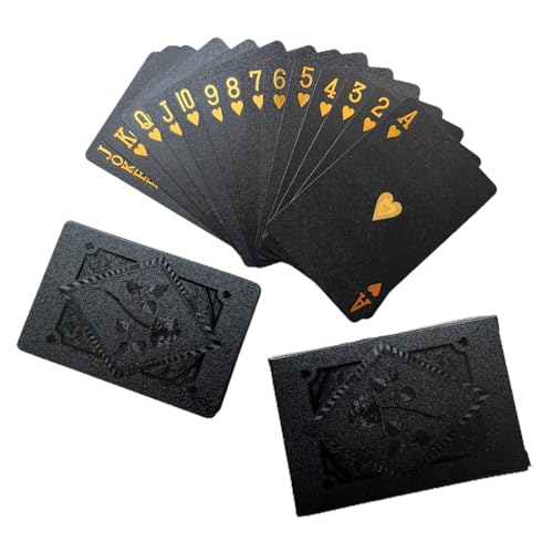 EAZVUE Kunststoff-Spielkarten, cooles Kartendeck, Set mit 54 exquisiten Pokerkarten aus Schwarz-Goldfolie, wasserdichte Spielkarten für Familieninteraktion, Gruppenaktivitäten, Party und Spiel von EAZVUE