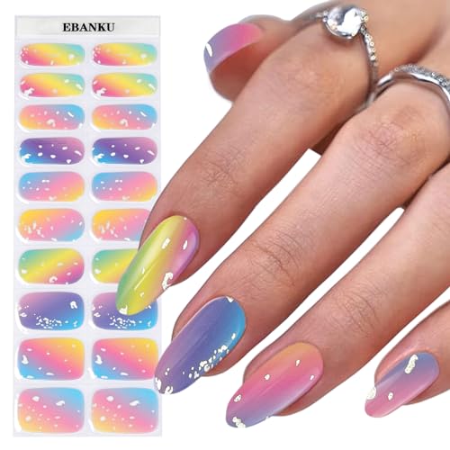 EBANKU 20PCS UV Gel Nagelfolie, Farbverlauf Regenbogen Farbe Nagelfolie Selbstklebend UV Gel Wraps Nagelaufkleber Nagelfolie UV Härtend mit Nagelfeile und Stick fur Frauen Mädchen Nageldekoration von EBANKU