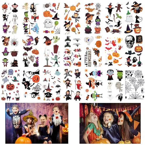 EBANKU 50 Stück Halloween Tattoo Aufkleber Set für Kinder,Kürbis Totenkopf Hexe Schläger Spinne Halloween Weihnachts Party Tattoos Set Temporäre Tattoos Kinder Aufkleber Nail Art Sticker von EBANKU