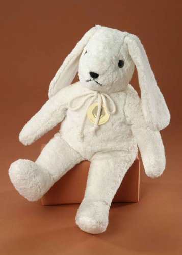 EBO 70034 - Hase Kuschelhase aus Baumwollflauschvelour in k.b.A. Qualität, 43 cm hoch, schlenkernd, naturweiß, Schurwollfüllung von EBO Plüschtiere