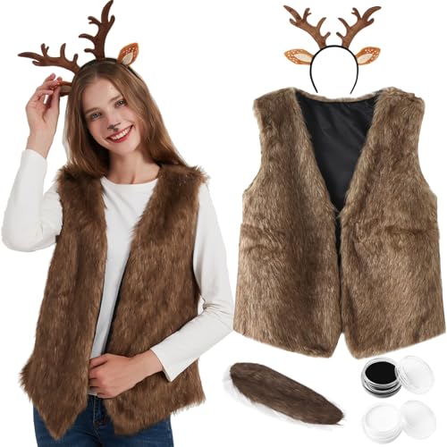 2024 Halloween-Tierkostüm für Damen, Rentiergeweih, Hirsch, Stirnband, Weihnachten, Rudolph für Erwachsene, Braun, Medium von EBYTOP