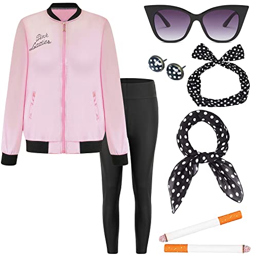 EBYTOP Halloween 1950er Jahre Fett Kostüm für Frauen, 50er Jahre Pink Lady Bad Sandy von Grease Top Outfits Accessoires Gürtel Erwachsene Brille, M von EBYTOP