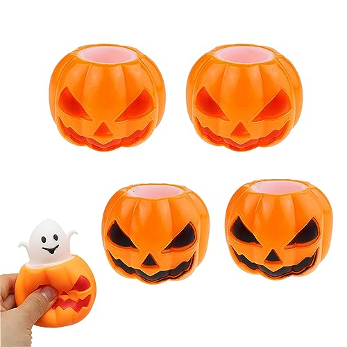 EBbels 4 Stück Halloween Kürbis Stressball, Halloween Mochi Squeeze Ball Spielzeug Dekompressionsbälle Squishy Toy, Geister Spielzeug Zum Stressabbau (zufällige Farbe) von EBbels