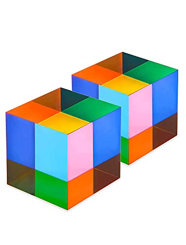 ECBANLI CMY Farbwürfel, 40 mm Acryl CMYcube würfel Prisma, RGB Dispersions Farbphysik Spielzeug und Desktop Dekoration, 2 Stück von ECBANLI