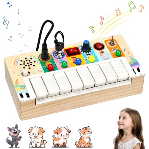 Montessori Spielzeug ab 1 jahr mit Musik led Lichtschalter Activity Board busy board Elektronisches Klavier Motorikspielzeug ab 2 3 4 Jahre, Lernspielzeug für Jungen und Mädchen Weihnachten Geburtstag von ECHOBUY