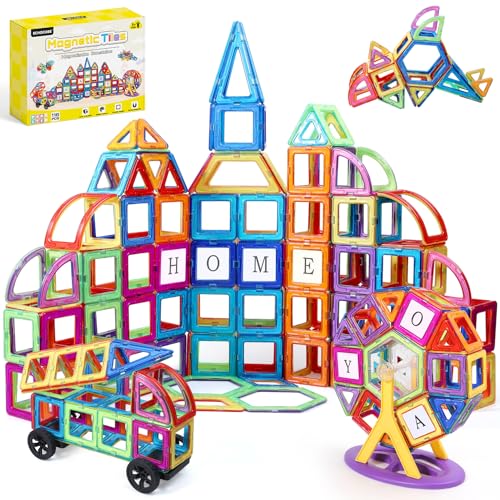 ECHOCUBE 116 Teile Magnetische Bausteine, Magnetische Kacheln mit Magnet Räde Set für Kinder ab 3 Jahre, Magnet Spielzeug für Mädchen Jungen Weihnachten Geburtstag Geschenk von ECHOCUBE