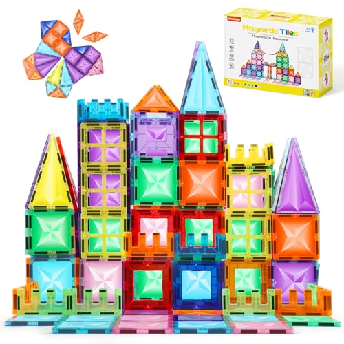 ECHOCUBE 60 Pieces Magnetische Bausteine, Pädagogische Magnetische Kacheln Konstruktionsspielzeug für Kinder, Magnetisches Spielzeug Set Weihnachten Geburtstag Geschenk für Jungen und Mädchen von ECHOCUBE