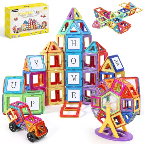 ECHOCUBE 70 Teile Magnetische Bausteine, Magnetische Kacheln mit Magnet Räde Set für Kinder ab 3 Jahre, Magnet Spielzeug für Mädchen Jungen Weihnachten Geburtstag Geschenk von ECHOCUBE