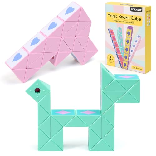 ECHOCUBE Magic Snake Cube im Poker-Design, 2er Pack, 24 Blöcke Magische Schlange Würfel Party-Bag-Füller für Kinder, Twist-Puzzle-Spielzeug, pädagogische Snake-Fidget-Toy, Partygeschenke (Grün & Rosa) von ECHOCUBE