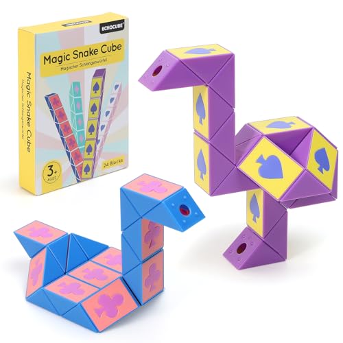 ECHOCUBE Magic Snake Cube im Poker-Design, 2er Pack, 24 Blöcke Magische Schlange Würfel Party-Bag-Füller für Kinder, Twist-Puzzle-Spielzeug, pädagogische Snake-Fidget-Toy, Partygeschenke (Lila & Blau) von ECHOCUBE