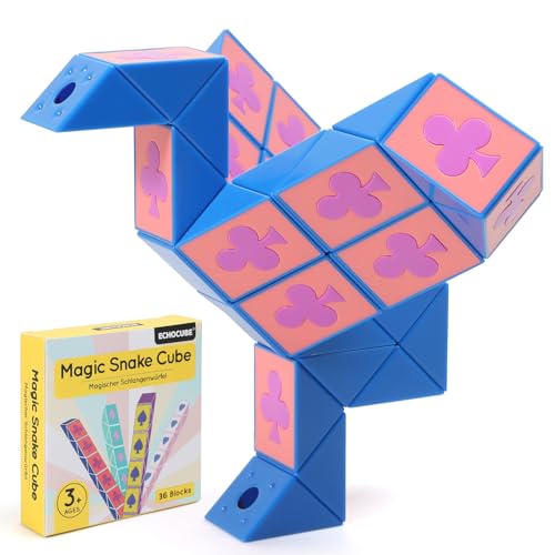 ECHOCUBE Magic Snake Cube im Poker-Design, 36 Blöcke Magische Schlange Würfel Party-Bag-Füller für Kinder, Twist-Puzzle-Spielzeug, pädagogische Snake-Fidget-Toys, Partygeschenke (Blau) von ECHOCUBE