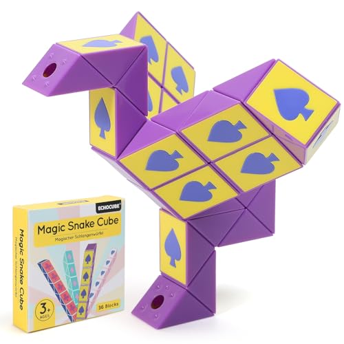 ECHOCUBE Magic Snake Cube im Poker-Design, 36 Blöcke Magische Schlange Würfel Party-Bag-Füller für Kinder, Twist-Puzzle-Spielzeug, pädagogische Snake-Fidget-Toys, Partygeschenke (Lila) von ECHOCUBE