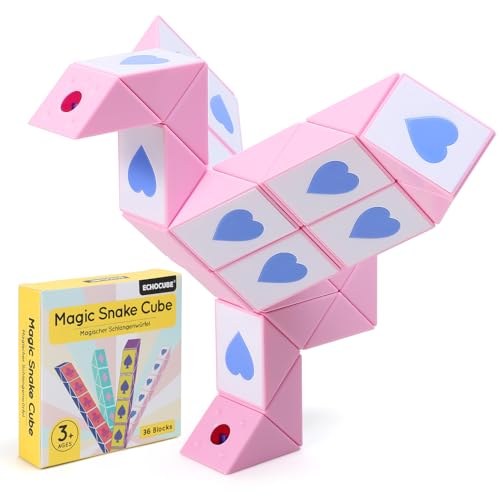 ECHOCUBE Magic Snake Cube im Poker-Design, 36 Blöcke Magische Schlange Würfel Party-Bag-Füller für Kinder, Twist-Puzzle-Spielzeug, pädagogische Snake-Fidget-Toys, Partygeschenke (Rosa) von ECHOCUBE