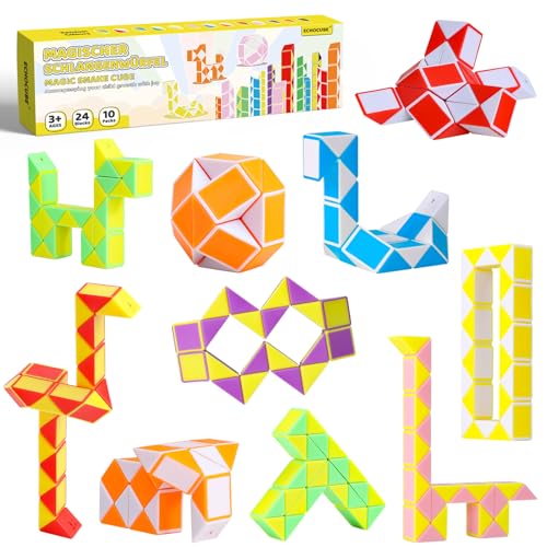 ECHOCUBE Magischer Schlangenwürfel, 10er Pack 24 Blöcke Schlangengeschwindigkeitswürfel Partytütenfüller, Drehen Sie Schlangenpuzzle-Spielzeug, Partygeschenke für Kinder (zufällige Farbe) von ECHOCUBE