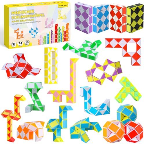 ECHOCUBE Magischer Schlangenwürfel, 20er Pack 24 Blöcke Schlangengeschwindigkeitswürfel Partytütenfüller, Drehen Sie Schlangenpuzzle-Spielzeug, Partygeschenke für Kinder (zufällige Farbe) von ECHOCUBE