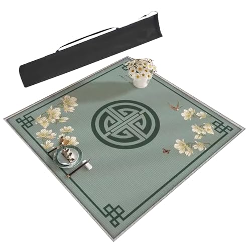 mahjong spel set, Bedruckte Mahjong-Tischmatte im chinesischen Stil mit Aufbewahrungstasche, rutschfeste, geräuschreduzierende, dicke Spieltischabdeckung (Farbe: Blau, Größe: 23,6 x 23,6 Zoll/60 x 60 von ECOLFE