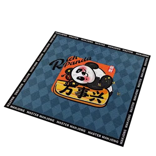 mahjong spel set, Quadratische, kurze Plüsch-Mahjong-Tischmatte, niedliche Cartoon-Panda-bedruckte Kartenspiel-Tischmatte for Mahjong/Karten/Namenstischdecke (Farbe: Blau-3, Größe: 47,2 x 47,2 Zoll)(B von ECOLFE