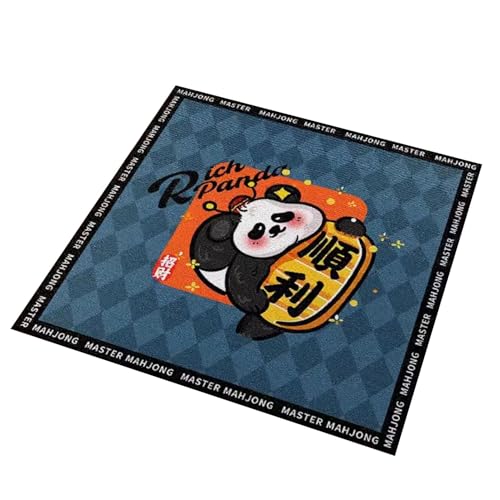 mahjong spel set, Quadratische, kurze Plüsch-Mahjong-Tischmatte, niedliche Cartoon-Panda-bedruckte Kartenspiel-Tischmatte for Mahjong/Karten/Namenstischdecke (Farbe: Blau-3, Größe: 47,2 x 47,2 Zoll)(B von ECOLFE