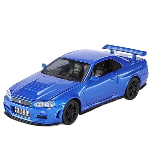 ECVHIPKLG Für 1:32 GTR Legierung Auto Modell Warrior R34 Sport Auto Modell Auto Spielzeug Ornament(Blue) von ECVHIPKLG