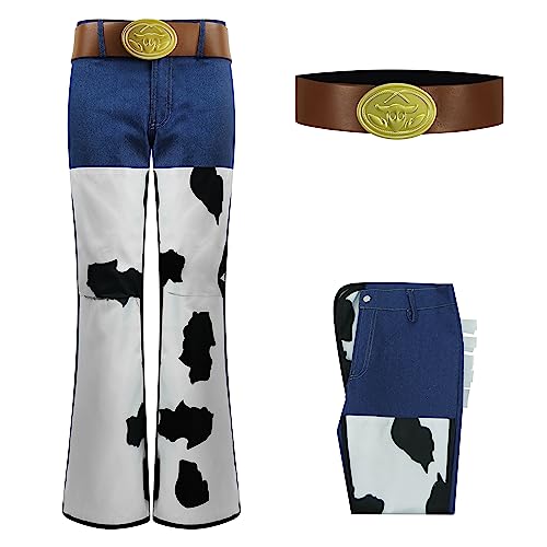 EDAUWAE Jessie Kostüm Hose Erwachsene Cowgirl Jessie Cosplay Kuh Prints Jeans Hose mit Gürtel Halloween Anzug für Frauen 2XL von EDAUWAE