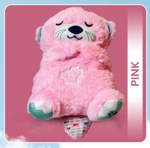 Schlummer Otter mit Atembewegungen, Musik - Beruhigendes Babyspielzeug für Neugeborene, frischgebackene Mütter, Baby Born, Plüschspielzeug (Pink) von EDELAND Group