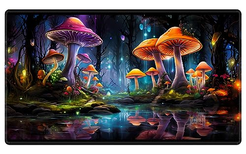 EDGFRTOIO Playmat Spielmatte, 61 x 35,6 cm, Tischmagie für MTG/TCG-Karten, Sammelkartenspiel, genähte Spielmatten, Commander-Deck, Gaming-Schreibtischmatte, Kartenspiel-Matten, Zauberpilz, von EDGFRTOIO