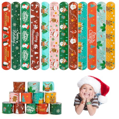 EDWINENE 24 Stück Weihnachten Slap Armbänder Set Kinder für Jungen Mädchen Snap Bracelets Geburtstag Schulfest Zubehör, Weihnachtsgeschenke für Kinder, Spielzeug ab 3 4 5 6 7 8 9 10 Jahre(24) von EDWINENE