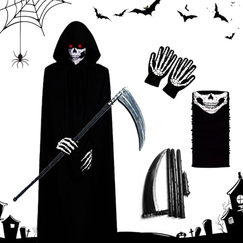 EEPLUYTY Halloween-Sensenmann-Kostüm für Kinder, Cosplay-Sensenmann-Kostüm, Sensenmann-Umhangkostüm mit Kapuze, Halloween Kostüm Sensenmann, Umhang, Handschuhen, Hijab-Maske, Sense EEPLUYTY Halloween-Sensenmann-Kostüm für Kinder, Cosplay-Sensenmann-Kostüm, Sensenmann-Umhangkostüm mit Kapuze, Halloween Kostüm Sensenmann, Umhang, Handschuhen, Hijab-Maske, Sense von EEPLUYTY