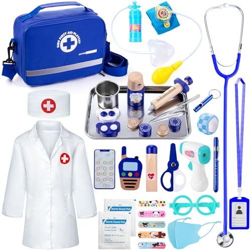 EFO SHM Arztkoffer Kinder Holz Doktorkoffer mit Echt Stethoskop, Arztkittel, Arzttasche, Thermometer, Holzspielzeug Geschenk für Kinder Rollenspiele Spielzeug ab 3 Jahren EFO SHM Arztkoffer Kinder Holz Doktorkoffer mit Echt Stethoskop, Arztkittel, Arzttasche, Thermometer, Holzspielzeug Geschenk für Kinder Rollenspiele Spielzeug ab 3 Jahren von EFO SHM