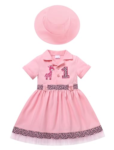 EFOGEP Baby Mädchen Dschungel Safari Kostüm Wild ein Geburtstag Party Outfit Kurzarm Rüschen Tüll Kleid + Hut 2PCS Explorer Kleidung Froest Abenteuer Zoo Keeper Kleider Rosa 12-18 Monate von EFOGEP