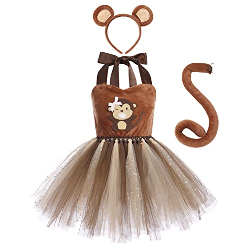 EFOGEP Baby Mädchen Dschungel Tiere Kostüm: Affe Mesh Tutu Kleid mit Haarreifen Schwanz 3PCS Sets Safari Thema Party Geburtstag Halloween Weihnachten Kleid bis Cosplay Affe 1 Jahre von EFOGEP