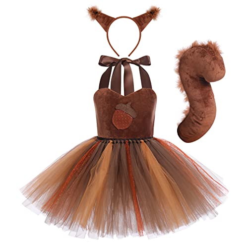 EFOGEP Baby M�dchen Dschungel Tiere Kost�m: Eichh�rnchen Mesh Tutu Kleid mit Haarreifen Schwanz 3PCS Sets Safari Thema Party Geburtstag Halloween Weihnachten Kleid bis Cosplay Eichh�rnchen 1 Jahre von EFOGEP