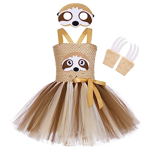 EFOGEP Baby Mädchen Dschungel Tiere Kostüm: Faultier Mesh Tutu Kleid mit Haarreifen Schwanz 3PCS Sets Safari Thema Party Geburtstag Halloween Weihnachten Kleid bis Cosplay Faultier 11-12 Jahre von EFOGEP