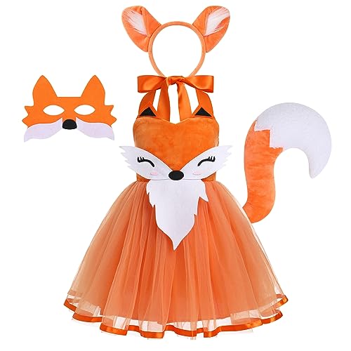 EFOGEP Baby M�dchen Dschungel Tiere Kost�m: Fuchs Mesh Tutu Kleid mit Haarreifen Schwanz 3PCS Sets Safari Thema Party Geburtstag Halloween Weihnachten Kleid bis Cosplay Orange Fuchs 11-12 Jahre von EFOGEP