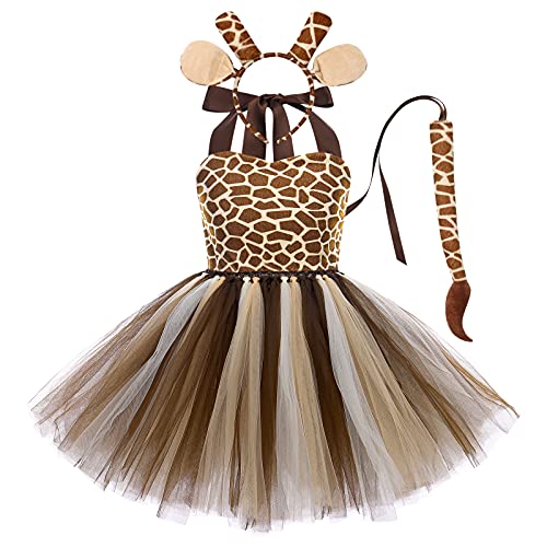 EFOGEP Baby M�dchen Dschungel Tiere Kost�m: Giraffe Mesh Tutu Kleid mit Haarreifen Schwanz 3PCS Sets Safari Thema Party Geburtstag Halloween Weihnachten Kleid bis Cosplay Giraffe 11-12 Jahre von EFOGEP