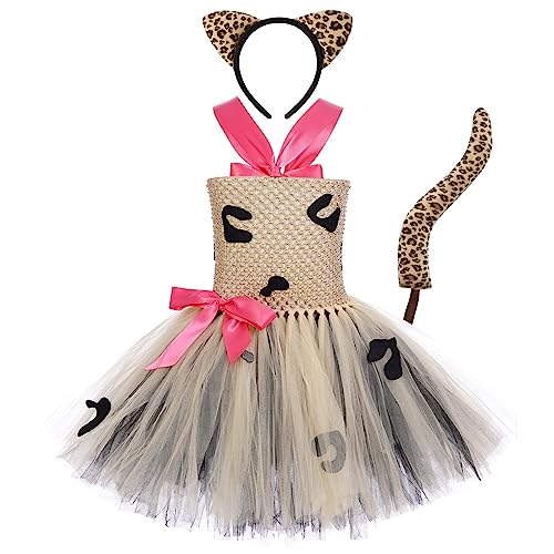 EFOGEP Baby M�dchen Dschungel Tiere Kost�m: Leopard Mesh Tutu Kleid mit Haarreifen Schwanz 3PCS Sets Safari Thema Party Geburtstag Halloween Weihnachten Kleid bis Cosplay Leopard 11-12 Jahre von EFOGEP